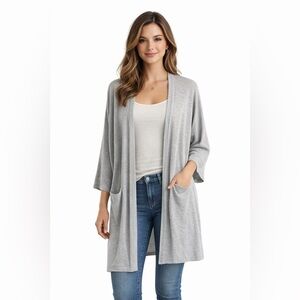 Anthropologie Donni Gray Ribbed Open Duster Cardigan